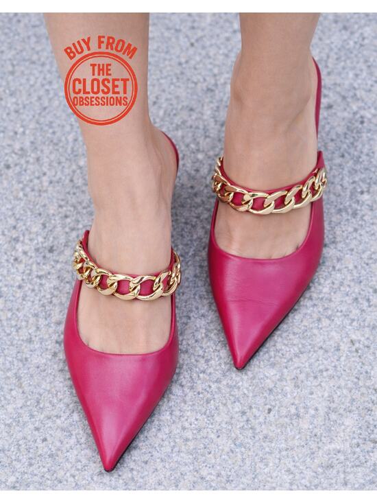 Zara Shoes - ZARA Pink Chain Strap Mule Heels NWT Pointed Toe Kitten Heel Pumps Size 8